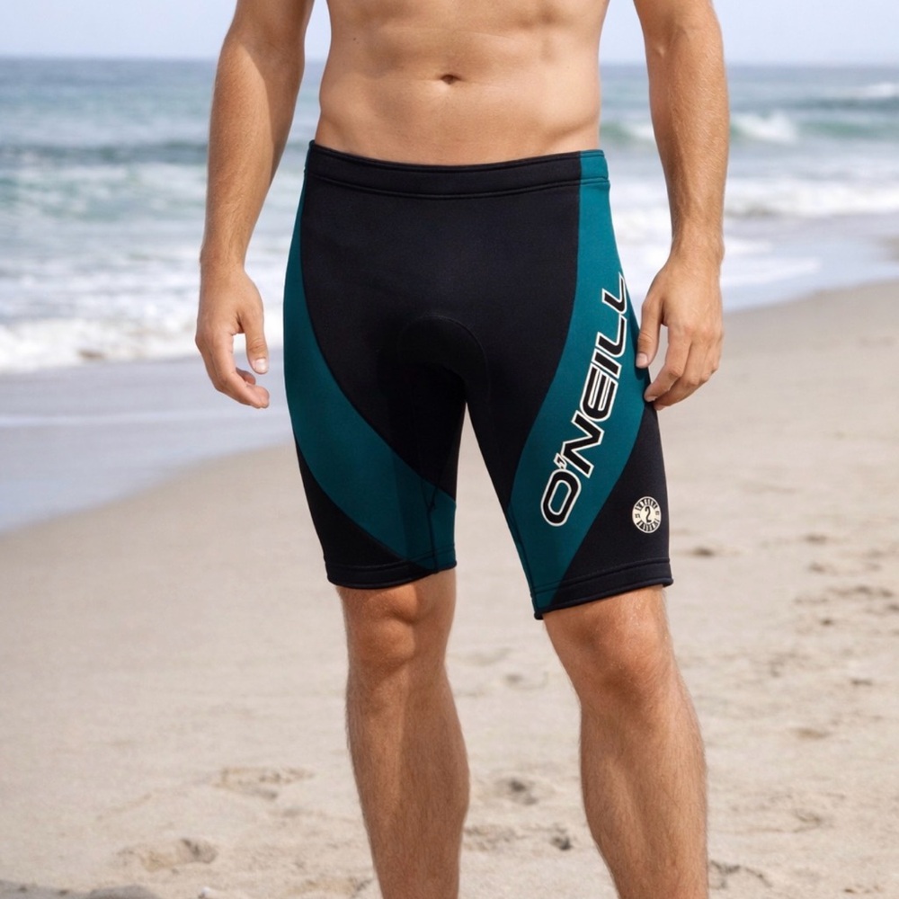 O’Neill Men’s Wetsuit Shorts XL Neoprene Surf Swim Black Green EUC